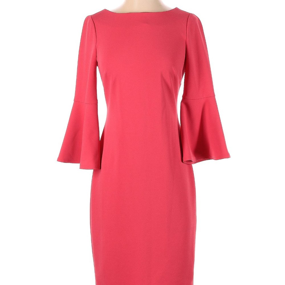 Calvin Klein Semi-Formal Dress 3/4 Length Sleeves - Red w Gold Zipper